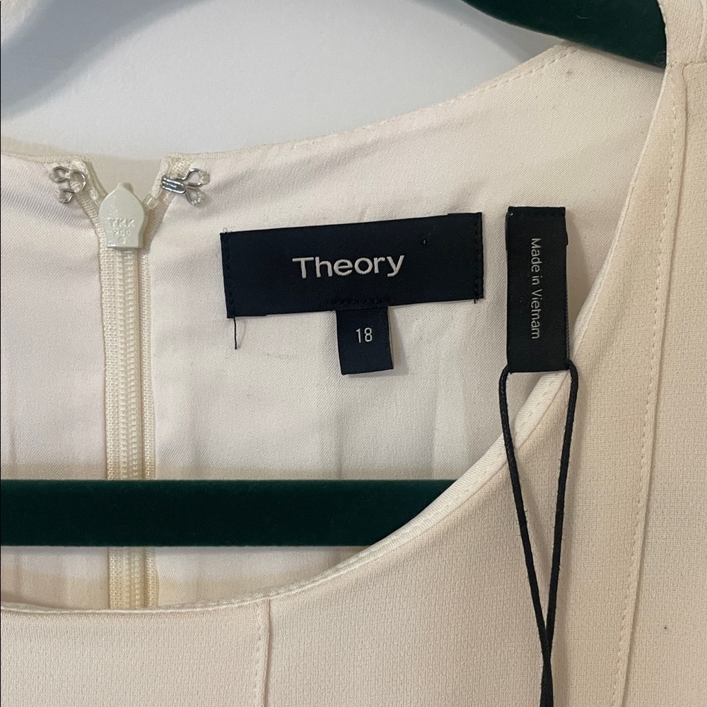 Theory Pintuck Rice Admiral Crepe Ivory Sleeveless Dress 18 NWT - Picture 2 of 5